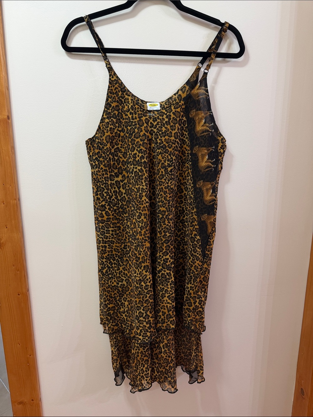 Rima. Leopard Print Slip Dress with Ruffle Hem - Gold/Black. NWOT. Size Large